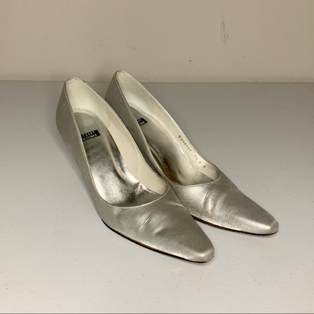 Stuart Weitzman Silver Metalic Pointed Toe Heels